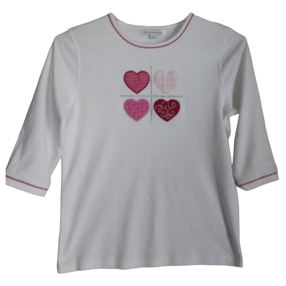 Mercer Street Studio T-Shirt Womens Medium Valentine's Heart White Red Pink top